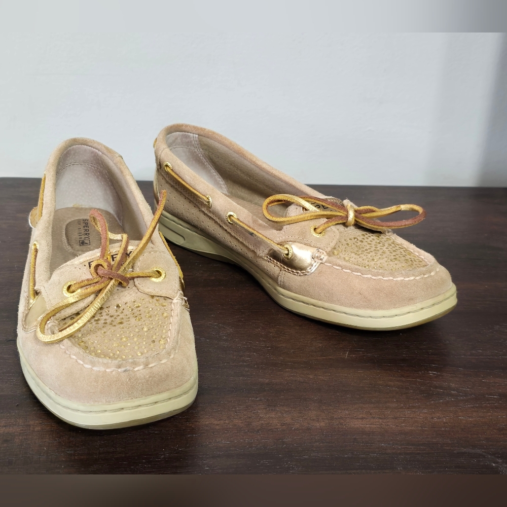 Sperry Top-Sider Leather Gold Sparkle Rhinestones Women's Size 8.5M - Picture 2 of 10